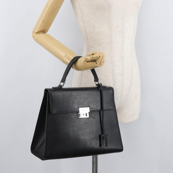 BURBERRY Hand Bag Leather Black Silver Auth bs35033A