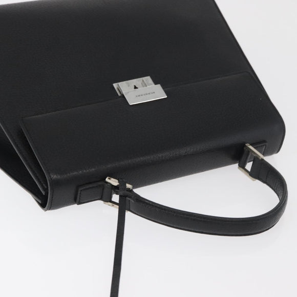 BURBERRY Hand Bag Leather Black Silver Auth bs35033A