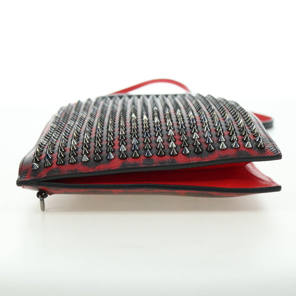Christian Louboutin Hand Bag Leather 2way Red Silver Auth bs35035V