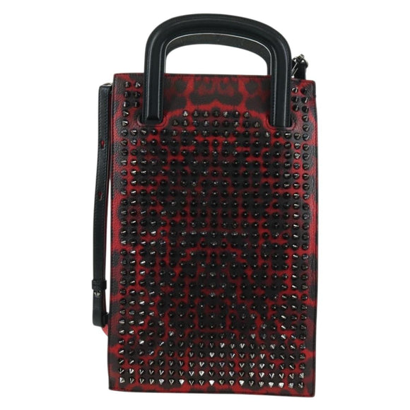 Christian Louboutin Hand Bag Leather 2way Red Silver Auth bs35035V