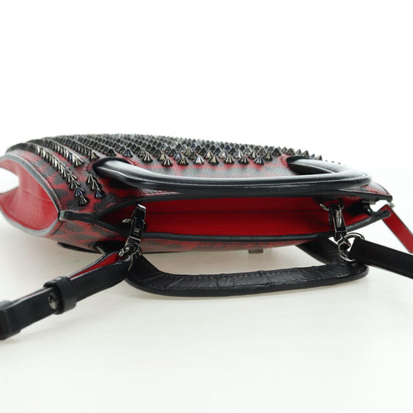 Christian Louboutin Hand Bag Leather 2way Red Silver Auth bs35035V