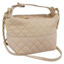 CHANEL Matelasse Chain Shoulder Bag Lamb Skin Ivory Gold CC Auth bs35037-1
