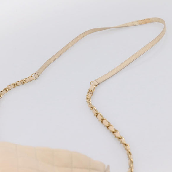 CHANEL Matelasse Chain Shoulder Bag Lamb Skin Ivory Gold CC Auth bs35037
