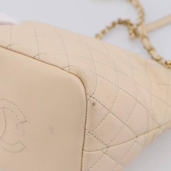 CHANEL Matelasse Chain Shoulder Bag Lamb Skin Ivory Gold CC Auth bs35037