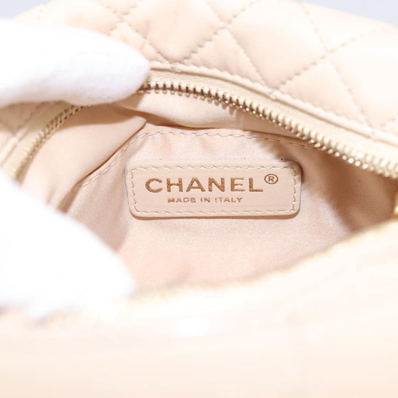 CHANEL Matelasse Chain Shoulder Bag Lamb Skin Ivory Gold CC Auth bs35037