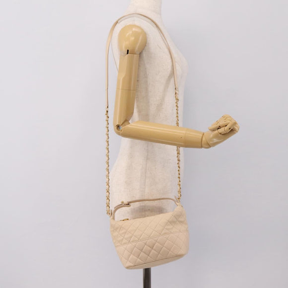 CHANEL Matelasse Chain Shoulder Bag Lamb Skin Ivory Gold CC Auth bs35037