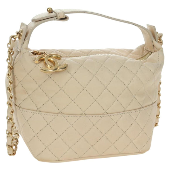 CHANEL Matelasse Chain Shoulder Bag Lamb Skin Ivory Gold CC Auth bs35037M