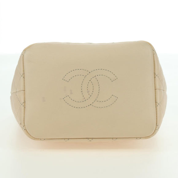 CHANEL Matelasse Chain Shoulder Bag Lamb Skin Ivory Gold CC Auth bs35037M