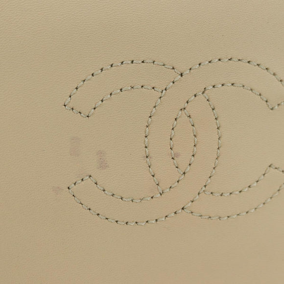 CHANEL Matelasse Chain Shoulder Bag Lamb Skin Ivory Gold CC Auth bs35037M