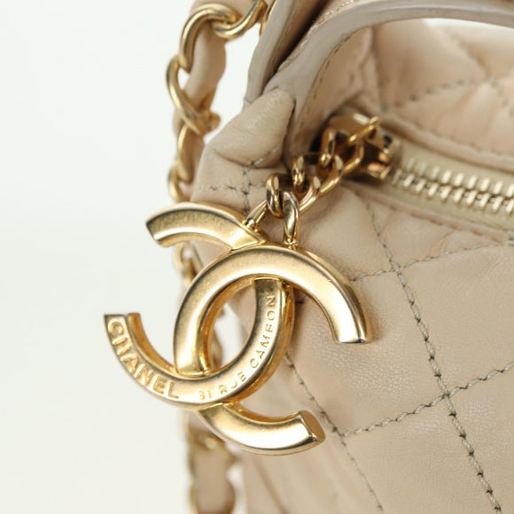 CHANEL Matelasse Chain Shoulder Bag Lamb Skin Ivory Gold CC Auth bs35037M