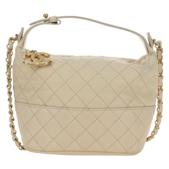 CHANEL Matelasse Chain Shoulder Bag Lamb Skin Ivory Gold CC Auth bs35037M