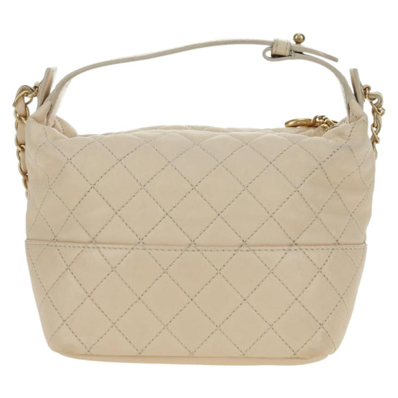 CHANEL Matelasse Chain Shoulder Bag Lamb Skin Ivory Gold CC Auth bs35037M