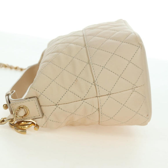 CHANEL Matelasse Chain Shoulder Bag Lamb Skin Ivory Gold CC Auth bs35037M