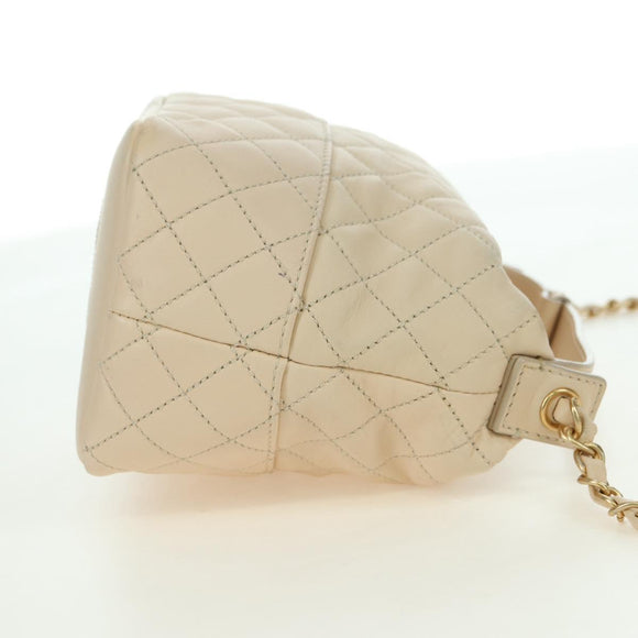CHANEL Matelasse Chain Shoulder Bag Lamb Skin Ivory Gold CC Auth bs35037M