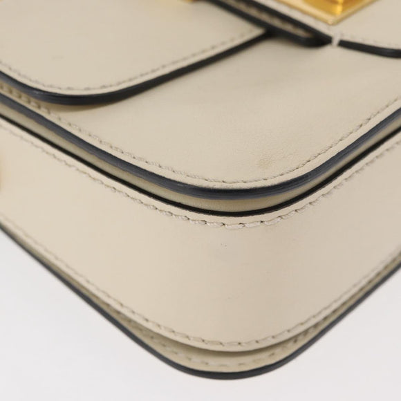 VALENTINO Schoudertas met ketting Leer Ivoor Goud Auth bs35039A