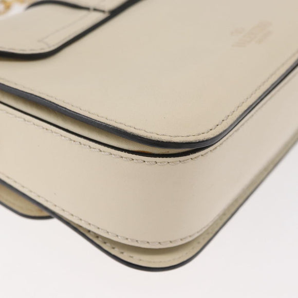 VALENTINO Schoudertas met ketting Leer Ivoor Goud Auth bs35039A