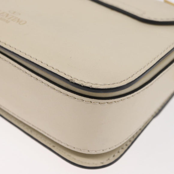 VALENTINO Schoudertas met ketting Leer Ivoor Goud Auth bs35039A