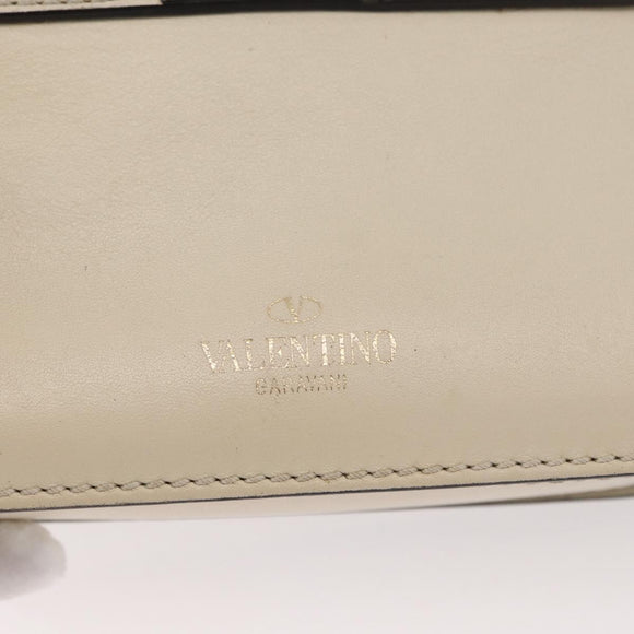 VALENTINO Schoudertas met ketting Leer Ivoor Goud Auth bs35039A