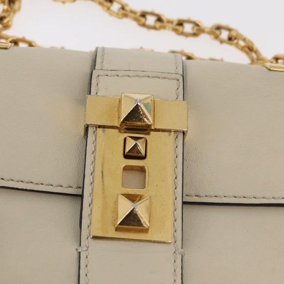 VALENTINO Schoudertas met ketting Leer Ivoor Goud Auth bs35039A