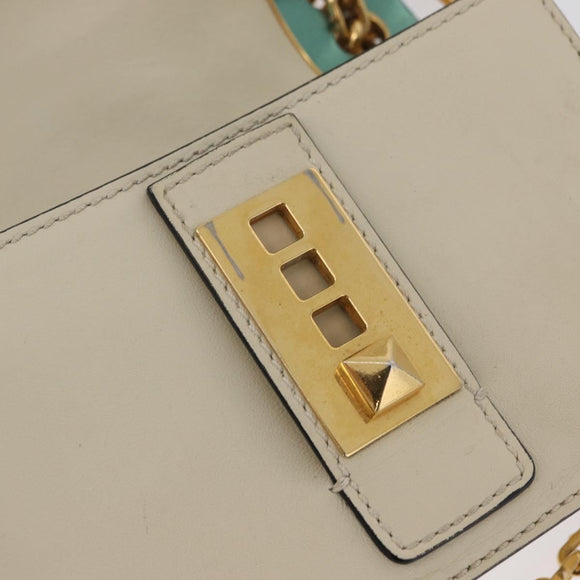 VALENTINO Schoudertas met ketting Leer Ivoor Goud Auth bs35039A