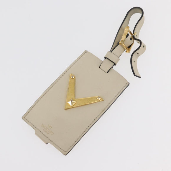 VALENTINO Schoudertas met ketting Leer Ivoor Goud Auth bs35039A