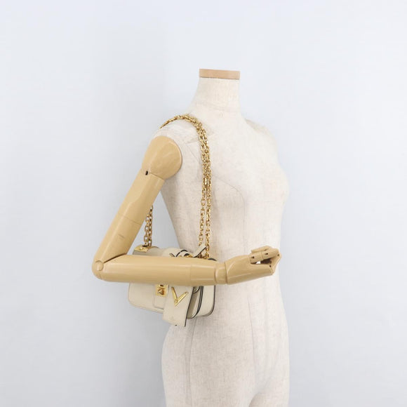 VALENTINO Schoudertas met ketting Leer Ivoor Goud Auth bs35039A