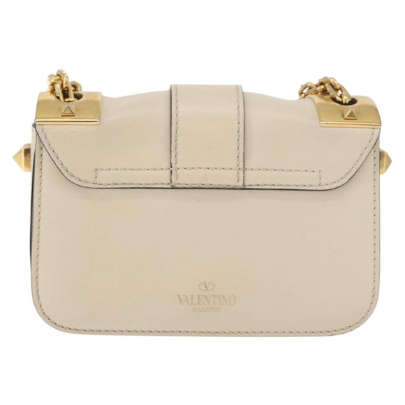 VALENTINO Schoudertas met ketting Leer Ivoor Goud Auth bs35039A