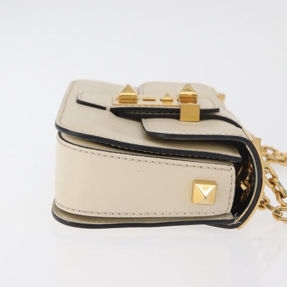VALENTINO Schoudertas met ketting Leer Ivoor Goud Auth bs35039A