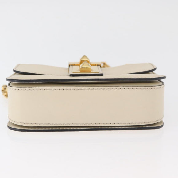 VALENTINO Schoudertas met ketting Leer Ivoor Goud Auth bs35039A