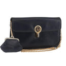 Christian Dior Chain Shoulder Bag Leather Navy Gold Auth bs35041-1