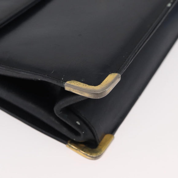 Christian Dior Chain Shoulder Bag Leather Navy Gold Auth bs35041