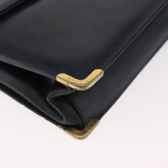 Christian Dior Chain Shoulder Bag Leather Navy Gold Auth bs35041