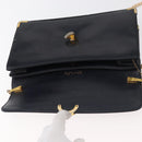 Christian Dior Chain Shoulder Bag Leather Navy Gold Auth bs35041-16