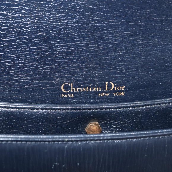 Christian Dior Chain Shoulder Bag Leather Navy Gold Auth bs35041