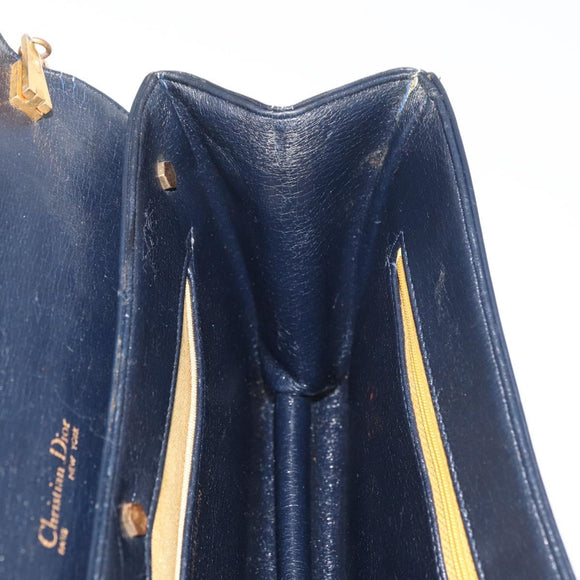 Christian Dior Chain Shoulder Bag Leather Navy Gold Auth bs35041