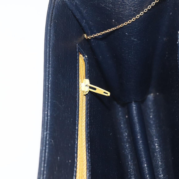 Christian Dior Chain Shoulder Bag Leather Navy Gold Auth bs35041
