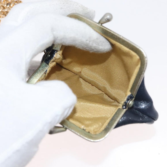 Christian Dior Chain Shoulder Bag Leather Navy Gold Auth bs35041