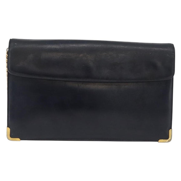 Christian Dior Chain Shoulder Bag Leather Navy Gold Auth bs35041