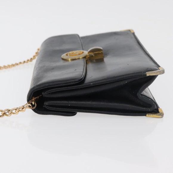 Christian Dior Chain Shoulder Bag Leather Navy Gold Auth bs35041