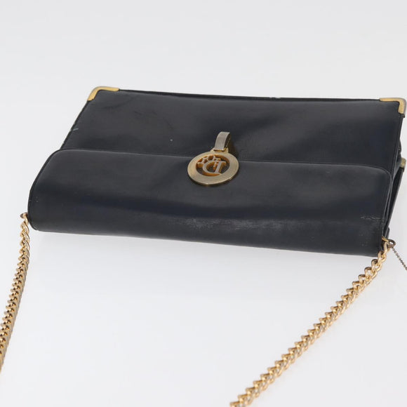 Christian Dior Chain Shoulder Bag Leather Navy Gold Auth bs35041