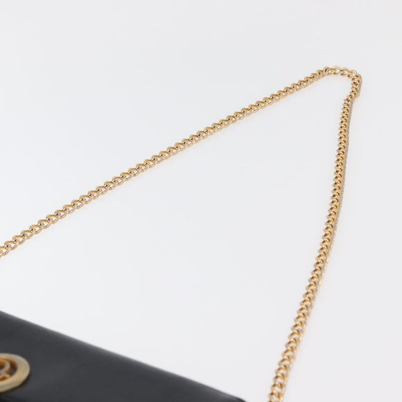 Christian Dior Chain Shoulder Bag Leather Navy Gold Auth bs35041