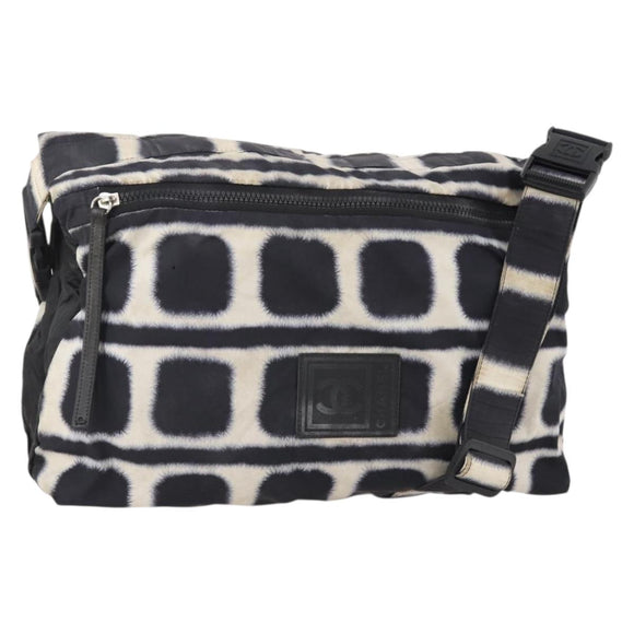 CHANEL Sports Line Reversible Shoulder Bag Nylon Black Silver CC Auth bs35056