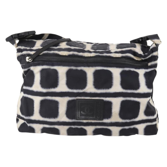 CHANEL Sports Line Reversible Shoulder Bag Nylon Black Silver CC Auth bs35056