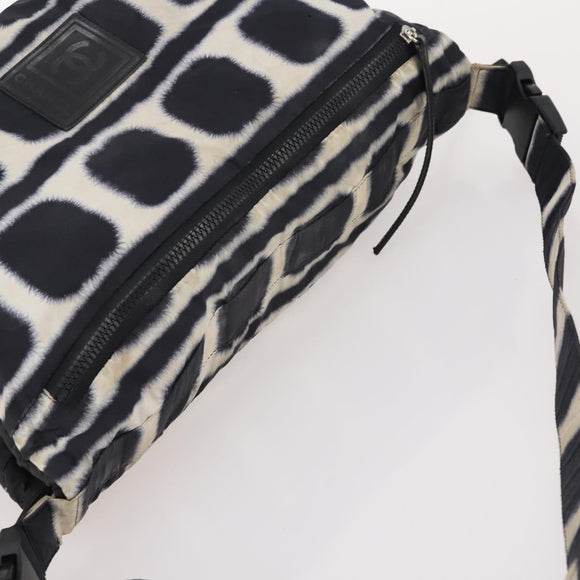 CHANEL Sports Line Reversible Shoulder Bag Nylon Black Silver CC Auth bs35056