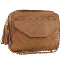 CHANEL Matelasse Chain Shoulder Bag Lamb Skin Brown Gold CC Auth bs35057-1