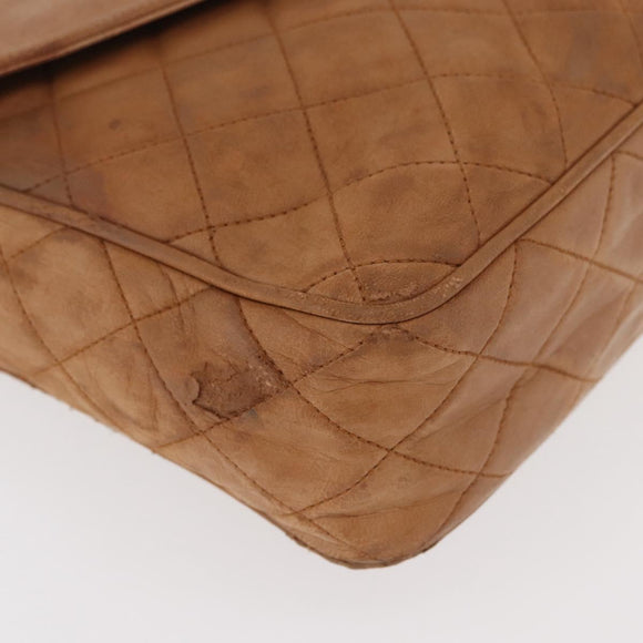 CHANEL Matelasse Chain Shoulder Bag Lamb Skin Brown Gold CC Auth bs35057