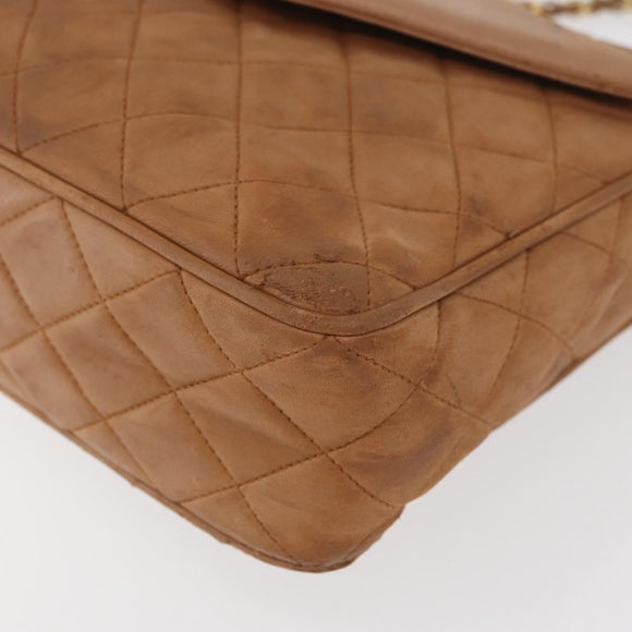 CHANEL Matelasse Chain Shoulder Bag Lamb Skin Brown Gold CC Auth bs35057