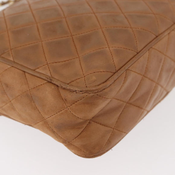 CHANEL Matelasse Chain Shoulder Bag Lamb Skin Brown Gold CC Auth bs35057