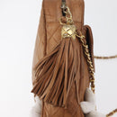 CHANEL Matelasse Chain Shoulder Bag Lamb Skin Brown Gold CC Auth bs35057-9