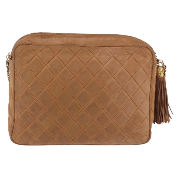 CHANEL Matelasse Chain Shoulder Bag Lamb Skin Brown Gold CC Auth bs35057
